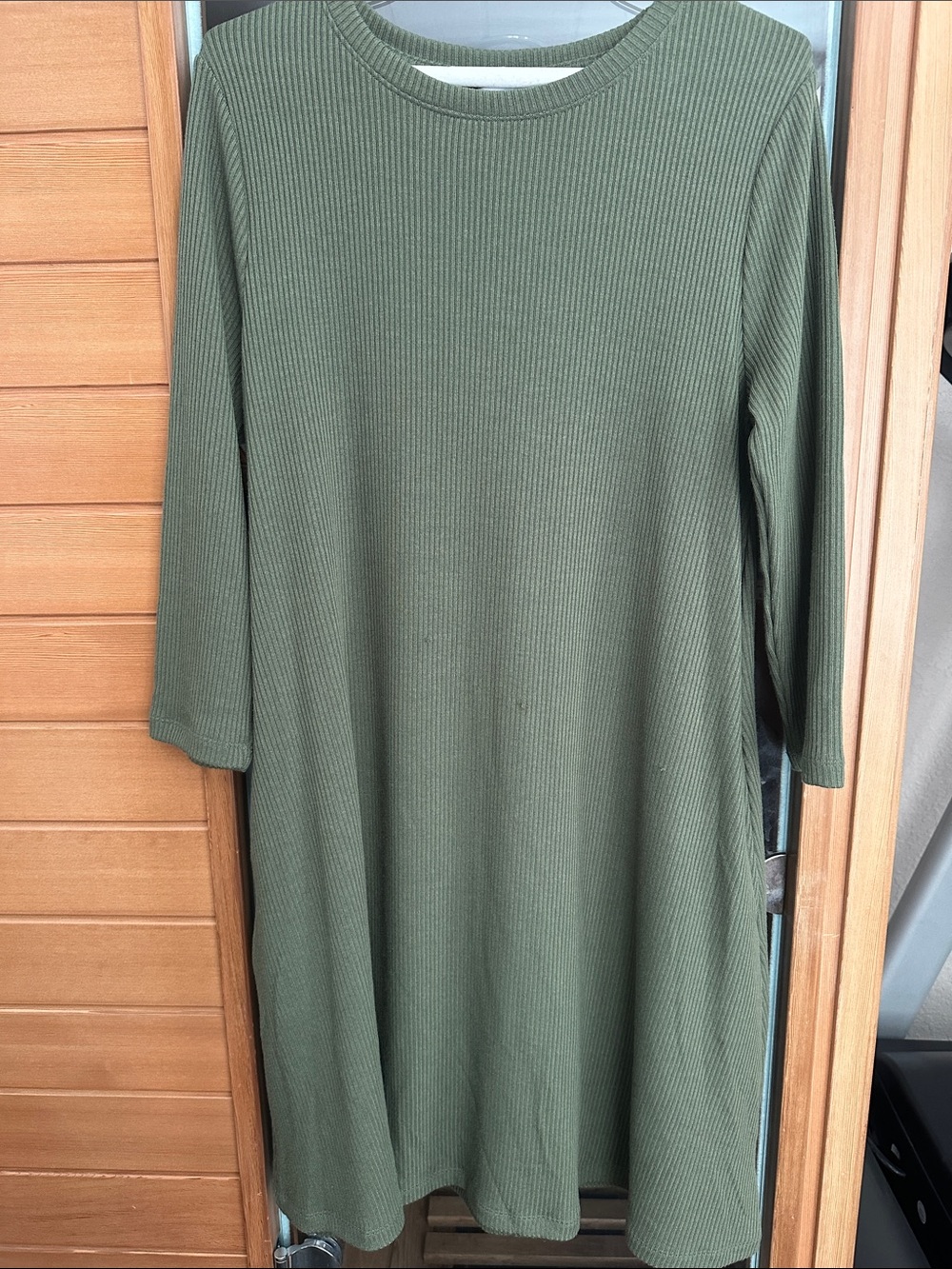 Time and Tru Olive Ribbed Midi Dress
